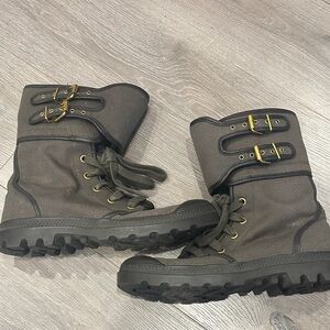 Palladium Gray Ankle Boots with Gold Accents